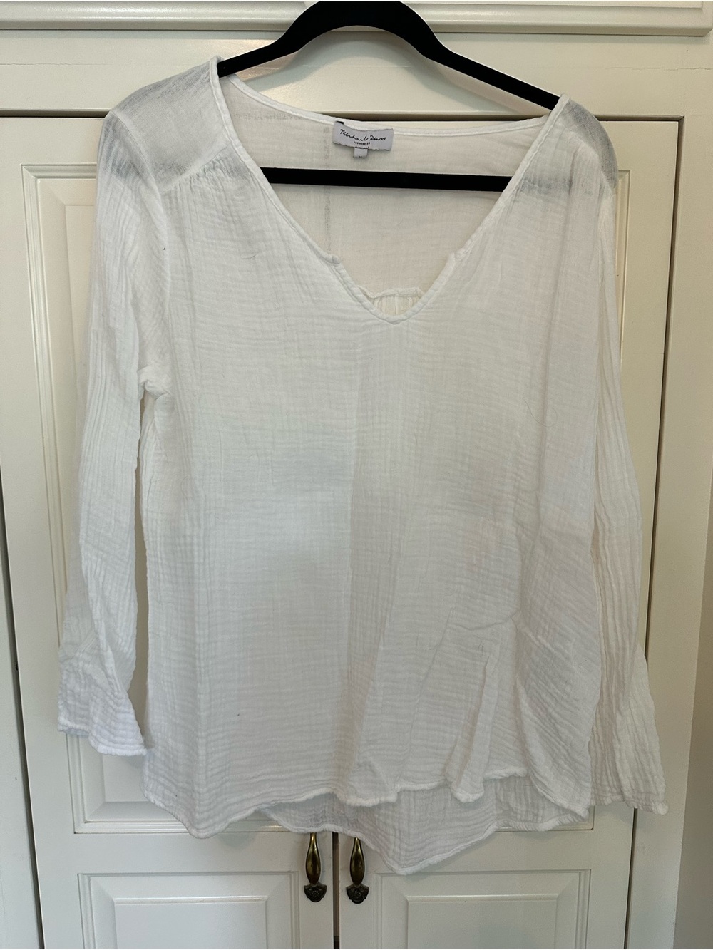 Michael Stars White Gauze V-Neck Lightweight Blouse